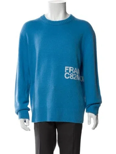 Pre-owned Frame Cashmere Graphic Print Pullover In Blue