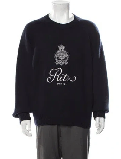 Pre-owned Frame Cashmere Graphic Print Pullover In Blue