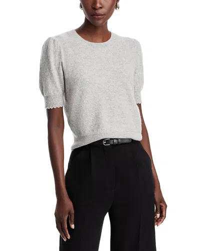 Frame Puff Sleeve Pointelle Cashmere Sweater In Light Heather Grey