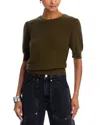 Frame Puff Sleeve Pointelle Cashmere Sweater In Military Green
