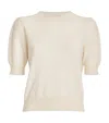 Frame Cashmere Pointelle Puff Sleeve Sweater In Ivory