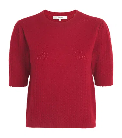 Frame Cashmere Pointelle The Gathered Honeycomb Sweater In Red