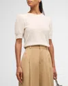 Frame Cashmere Pointelle Puff Sleeve Sweater In Cream