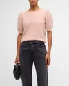 Frame Cashmere Pointelle Puff Sleeve Sweater In Peony