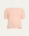 Frame Cashmere Pointelle Puff Sleeve Sweater In Peony