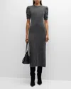 Frame Cashmere Ruched-sleeve Dress In Dark Gris Heather