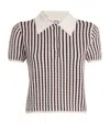 Frame Striped Cable-knit Cashmere And Silk-blend Polo Shirt In Brown