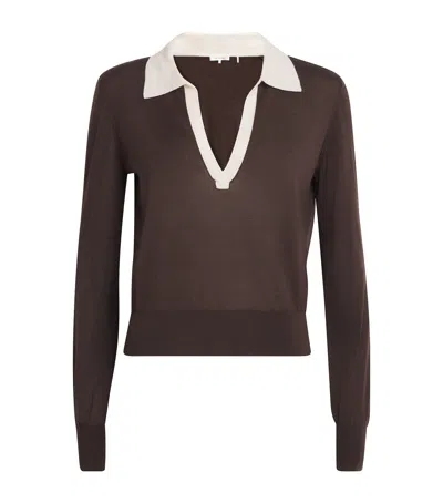 Frame Cashmere-silk Two-tone Polo Sweater In Brown