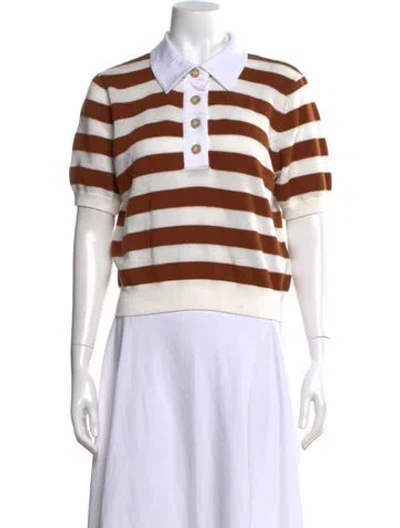 Pre-owned Frame Cashmere Striped Polo W/ Tags In Brown