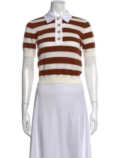 Pre-owned Frame Cashmere Striped Polo In White