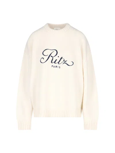 Frame Ribbed Crewneck Top Long Sleeves In Neutral