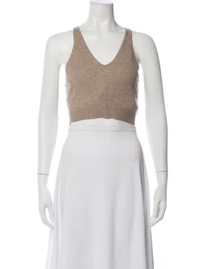Pre-owned Frame Cashmere V-neck Crop Top In Brown