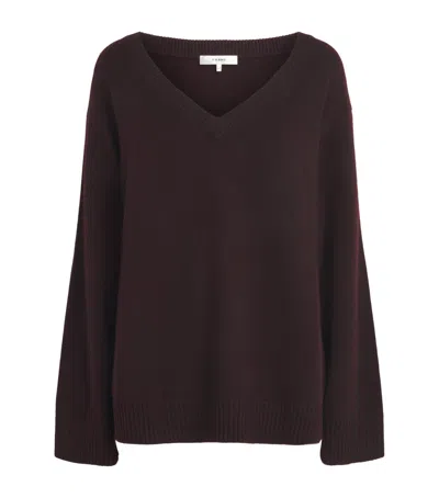 Frame Cashmere V-neck Sweater In Burgundy