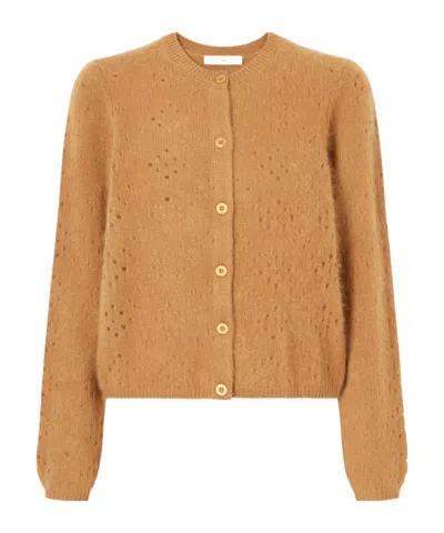 Frame The Cashmere Airy Teddy Cardi Wool And Cashmere-blend Cardigan In Orange