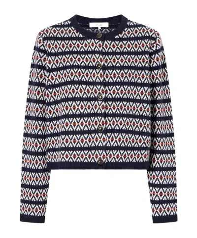 Frame The Cashmere Cardi Intarsia Wool And Cashmere-blend Cardigan In Black