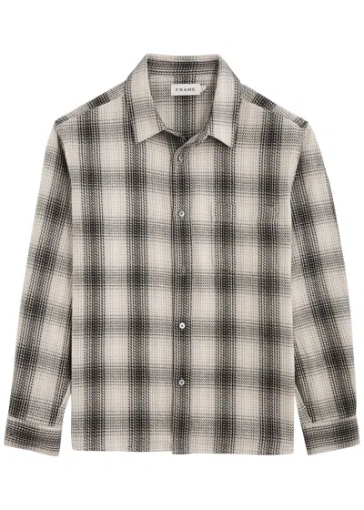 Frame Checked Cotton Shirt In Navy