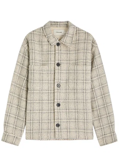 Frame Checked Wool-blend Overshirt In Off White