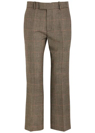 Frame Checked Woven Trousers In Brown