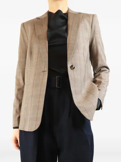 Pre-owned Frame Check-pattern Blazer In Neutral