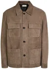 Frame Patch-pocket Suede Jacket In Brown