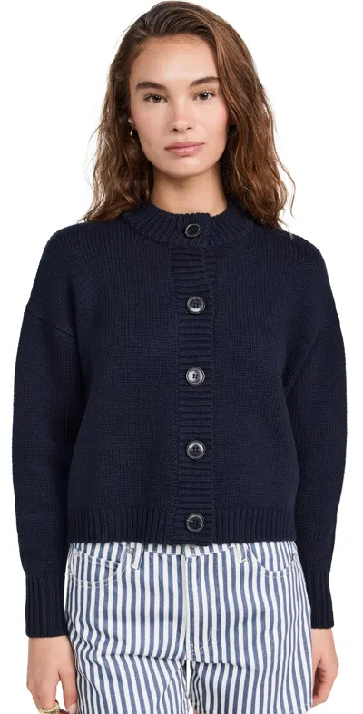 Frame Womens Navy Chunky-knit Round-neck Wool-blend Cardigan