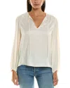 Frame Denim Cinched Sleeve Silk Blouse In White