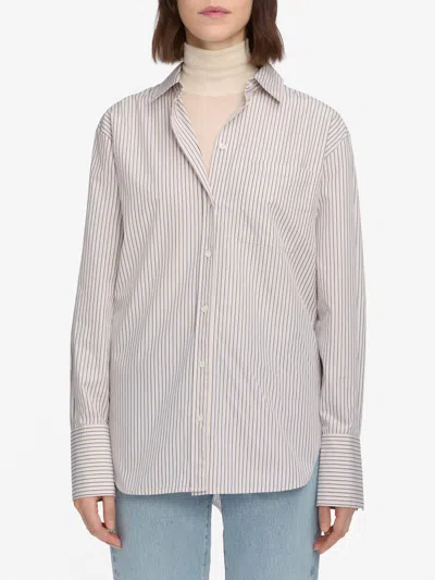 Frame Classic Striped Boy Shirt In Aubergine Multi In Neutral