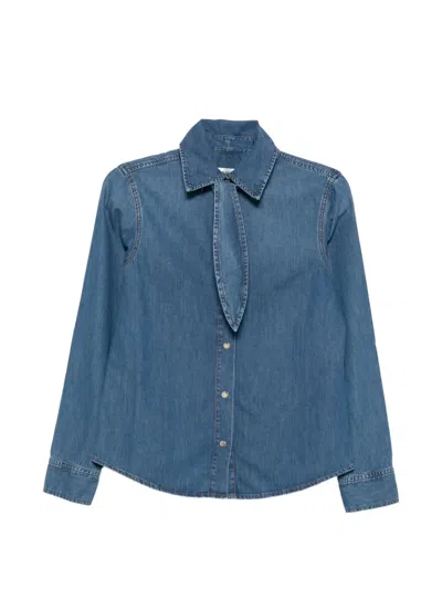 Frame Clementine Pussy-bow Denim Shirt In Blue
