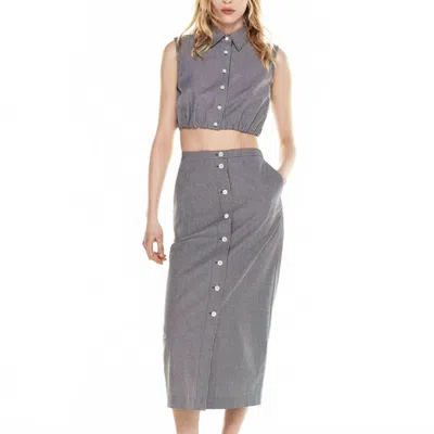 Frame Collared Cropped Top In Navy Check In Gray