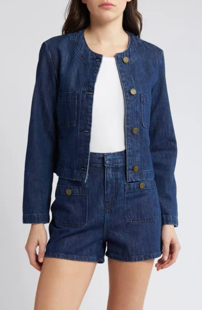 Frame Collarless Denim Jacket In Cleopatra