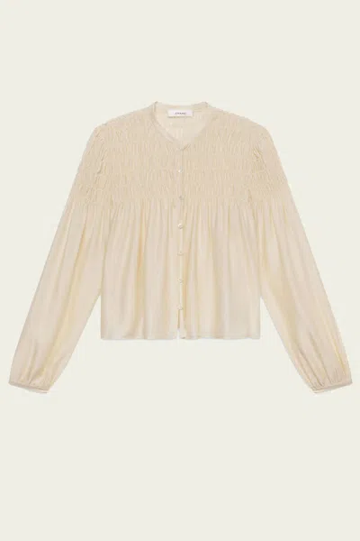 Frame Collarless Lurex Blouse In Champagne In Neutral