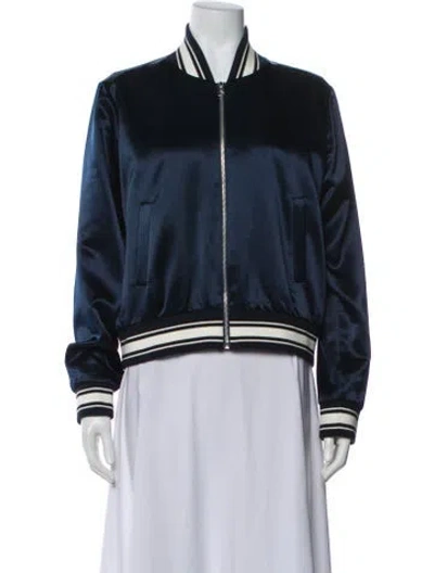 Pre-owned Frame Colorblock Pattern Bomber Jacket In Blue