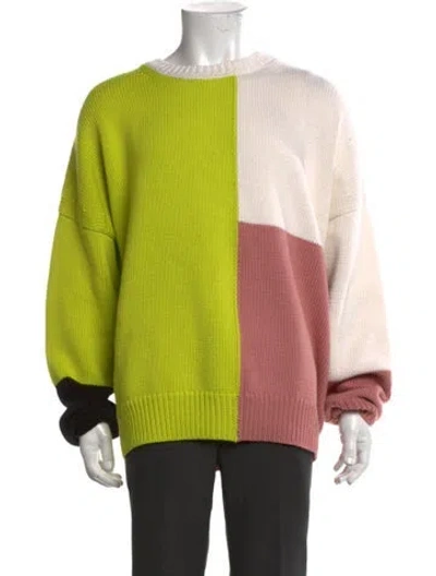 Pre-owned Frame Colorblock Pattern Crew Neck Pullover In Green