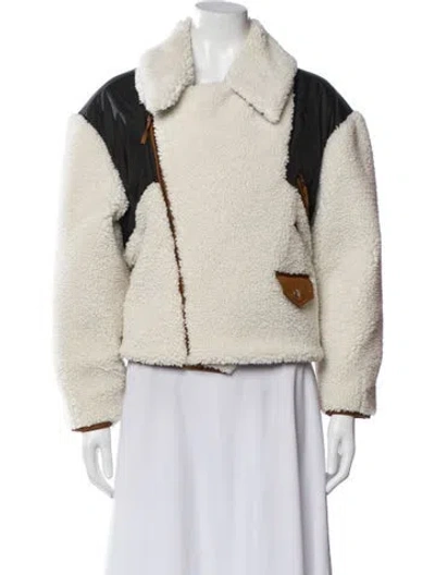Pre-owned Frame Colorblock Pattern Faux Fur Jacket In Black