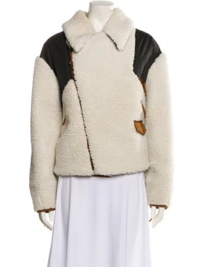 Pre-owned Frame Colorblock Pattern Faux Fur Jacket In Neutral