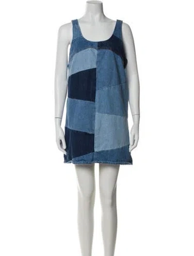 Pre-owned Frame Colorblock Pattern Mini Dress In Blue