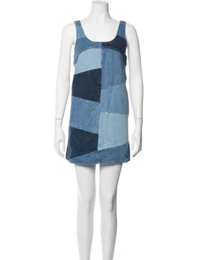 Pre-owned Frame Colorblock Pattern Mini Dress In Blue