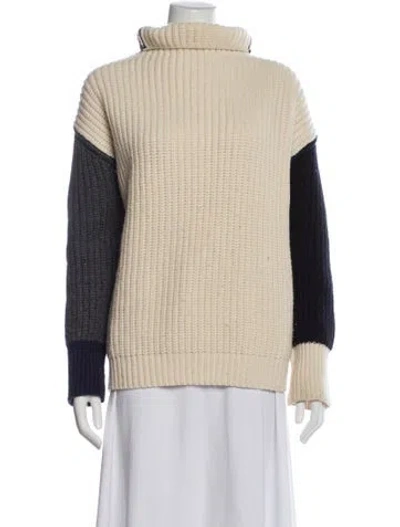 Pre-owned Frame Colorblock Pattern Mock Neck Sweater In Neutral