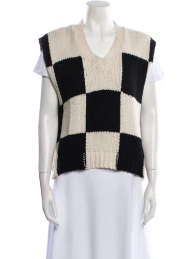 Pre-owned Frame Colorblock Pattern V-neck Sweater In Black