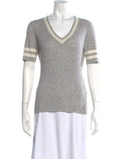 Pre-owned Frame Colorblock Pattern V-neck Sweater In Gray