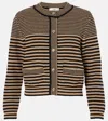 Frame Compact Stripe Cotton Cardigan In Tan Multi