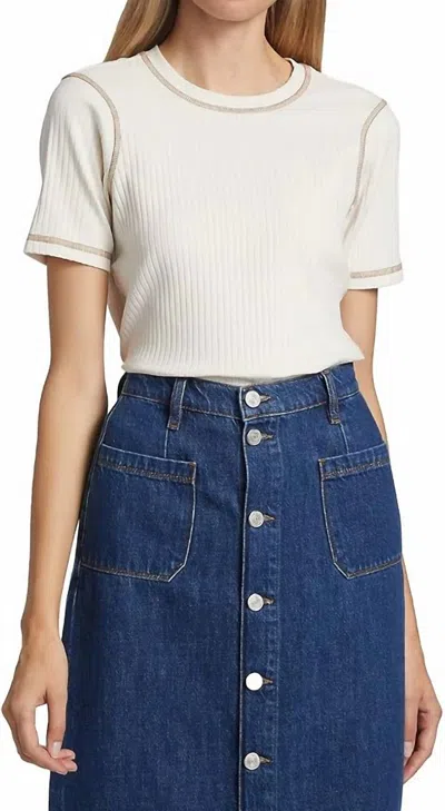 Frame Contrast Rib Stitch Short Sleeve Tee In Bone Multi In White