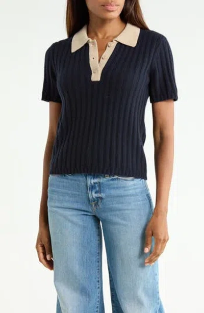 Frame Contrast Trim Polo Sweater In Navy Multi