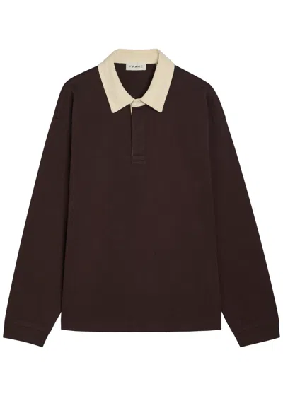 Frame Contrasting Collar Cotton Polo Rugby Jumper In Brown