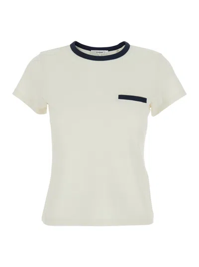 Frame Contrasting Rib Crew Neck T-shirt In White