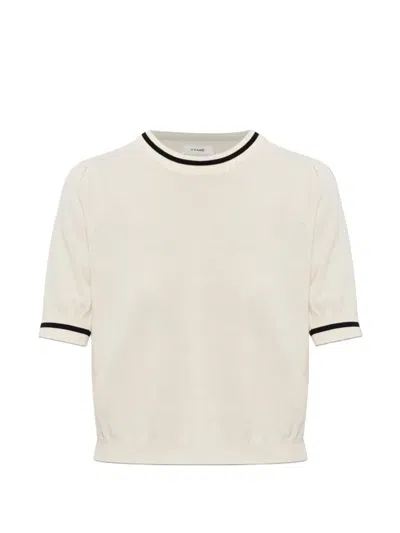 Frame Contrast-trim Puff-sleeve Sweater In Neutral