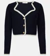 Frame Corded Cardi Knitted Wool And Cotton Top In Blue
