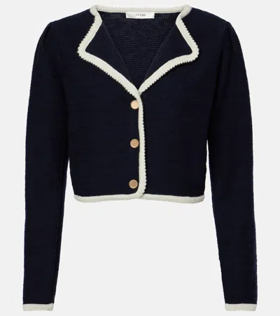 Frame Corded Cardi Knitted Wool And Cotton Top In Blue