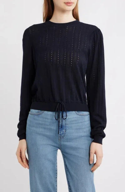 Frame Cotton & Modal Pointelle Sweater In Navy