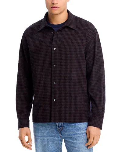 Frame Cotton & Wool Checkered Button Down Shirt In Brown